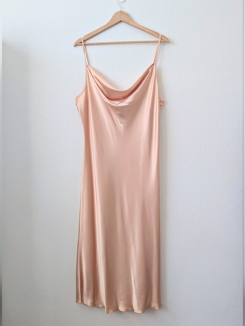 NWT bebe Satin Cowl Neck Midi Slip Dress in Peachy Gold Size XL
